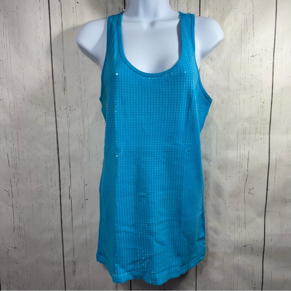 Decree Womens Y2K Racerback Sequin Tank Top Aqua Sparkle Casual Beach Sleeveless